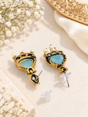 Gold oxidised traditional mint  drop earrings 4