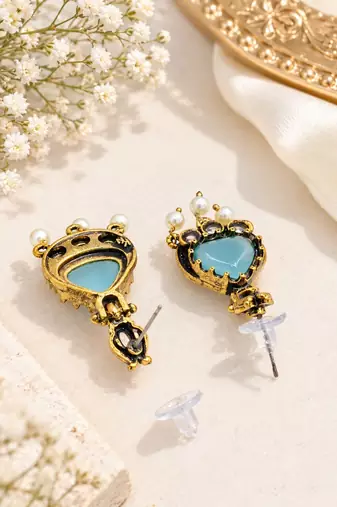 Gold oxidised traditional mint  drop earrings