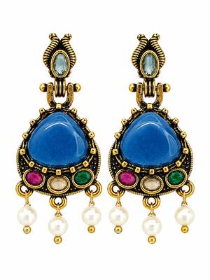 Gold oxidised traditional multi drop earrings 1