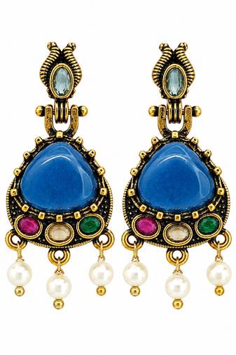 Gold oxidised traditional multi drop earrings