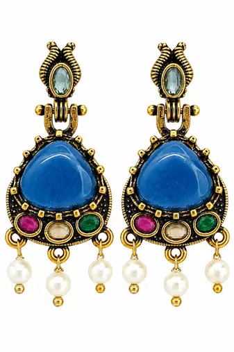 Gold oxidised traditional multi drop earrings