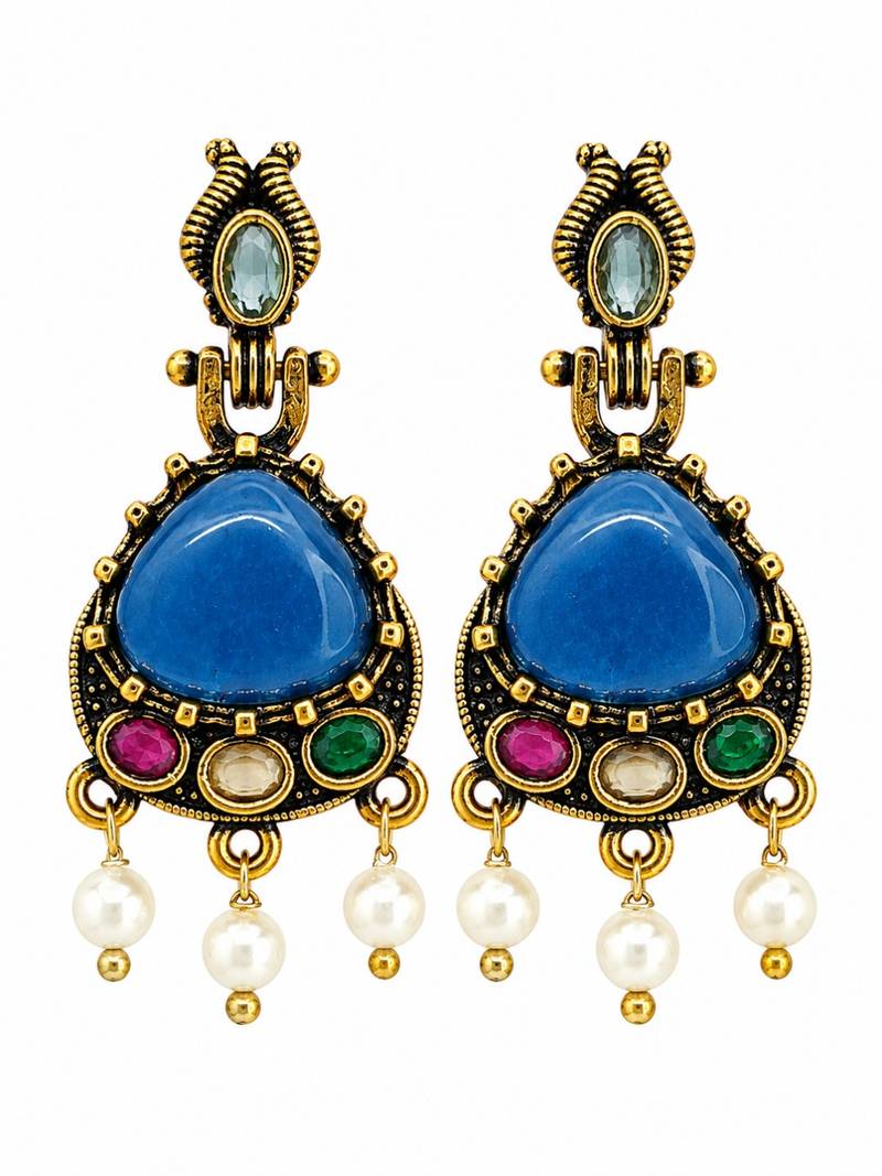 Gold oxidised traditional multi drop earrings