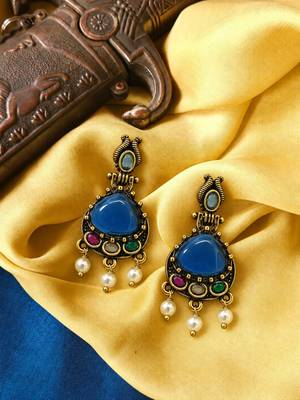 Gold oxidised traditional multi drop earrings 2
