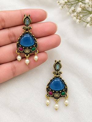 Gold oxidised traditional multi drop earrings 3