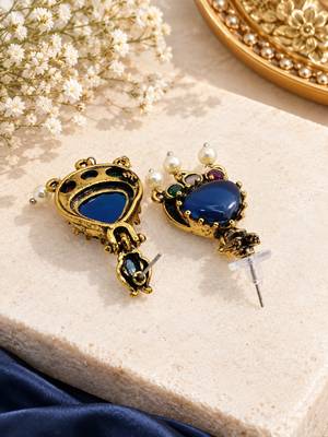 Gold oxidised traditional multi drop earrings 4