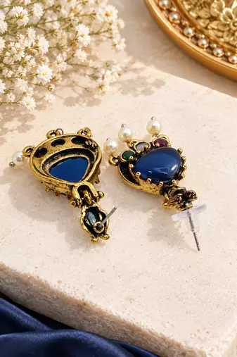 Gold oxidised traditional multi drop earrings