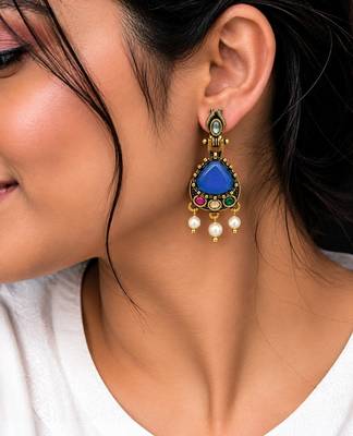 Gold oxidised traditional multi drop earrings 5