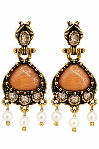 Gold oxidised traditional orange drop earrings