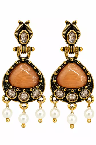 Gold oxidised traditional orange drop earrings