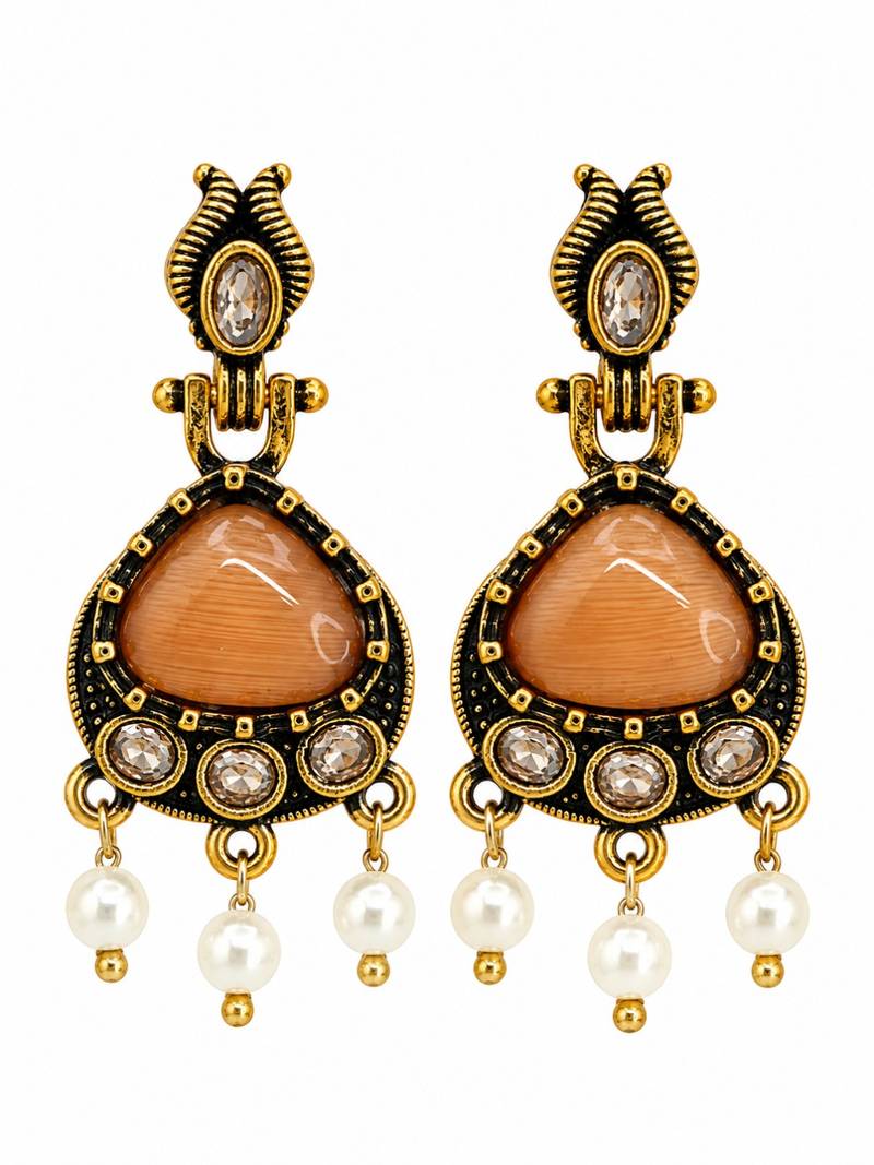 Gold oxidised traditional orange drop earrings