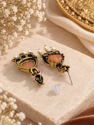 Gold oxidised traditional orange drop earrings 4