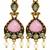 Gold oxidised traditional pink green drop earrings