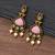 Gold oxidised traditional pink green drop earrings