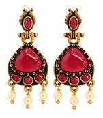 Gold oxidised traditional ruby red drop earrings