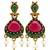 Gold oxidised traditional red green drop earrings