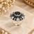 German silver oxidized cz black floral adjustable finger ring