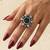 German silver oxidized cz black floral adjustable finger ring