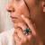 German silver oxidized cz black floral adjustable finger ring