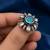German silver oxidized cz blue floral adjustable finger ring
