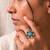 German silver oxidized cz blue floral adjustable finger ring