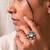 German silver oxidized cz clear floral adjustable finger ring
