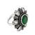 German silver oxidized cz green floral adjustable finger ring