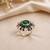 German silver oxidized cz green floral adjustable finger ring