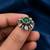 German silver oxidized cz green floral adjustable finger ring