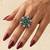 German silver oxidized cz green floral adjustable finger ring