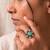 German silver oxidized cz mint floral adjustable finger ring