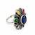 German silver oxidized cz multi floral adjustable finger ring