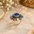 German silver oxidized cz multi floral adjustable finger ring