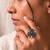 German silver oxidized cz multi floral adjustable finger ring