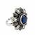 German silver oxidized cz navy blue floral adjustable finger ring