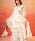 White fendy silk party  embroidery wear sharara  suit set
