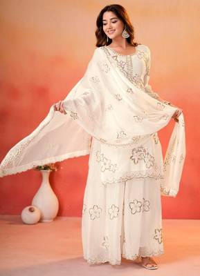 White fendy silk party  embroidery wear sharara  suit set 2