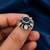 German silver oxidized cz navy blue floral adjustable finger ring