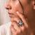 German silver oxidized cz pink floral adjustable finger ring