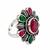 German silver oxidized cz red green floral adjustable finger ring