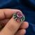 German silver oxidized cz red green floral adjustable finger ring