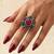 German silver oxidized cz red green floral adjustable finger ring
