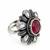 German silver oxidized cz ruby red floral adjustable finger ring
