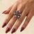 German silver oxidized cz ruby red floral adjustable finger ring