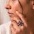 German silver oxidized cz ruby red floral adjustable finger ring