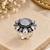 German silver oxidized cz white floral adjustable finger ring