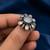 German silver oxidized cz white floral adjustable finger ring