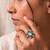 German silver oxidized cz white floral adjustable finger ring