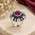 German silver oxidized cz wine floral adjustable finger ring