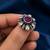 German silver oxidized cz wine floral adjustable finger ring