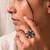 German silver oxidized cz wine floral adjustable finger ring